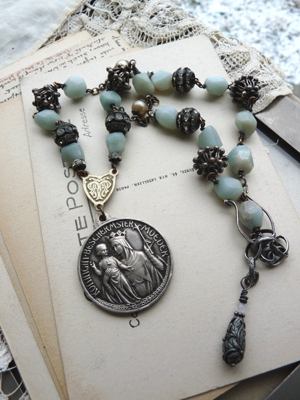 Religious Assemblage Rosary Necklace The Cult of Mary by