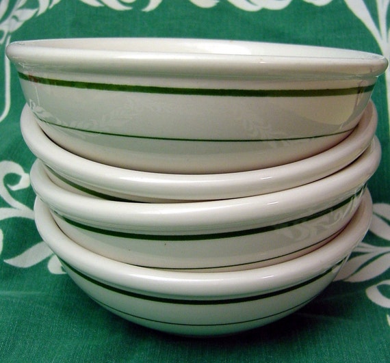 GREEN STRIPED DINER BOWLS Buffalo China Great for by LaVogue