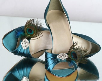 Wedding Shoe - Peacock Shoe, Teal Wedding Shoe, Peacock Feather Shoe, Wedding Heels, Peacock Wedding Theme, Bridal Shoe, Peacock Heel Shoe