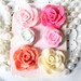 Cottage Resin Flower 6 piece Magnet Set on gift tag