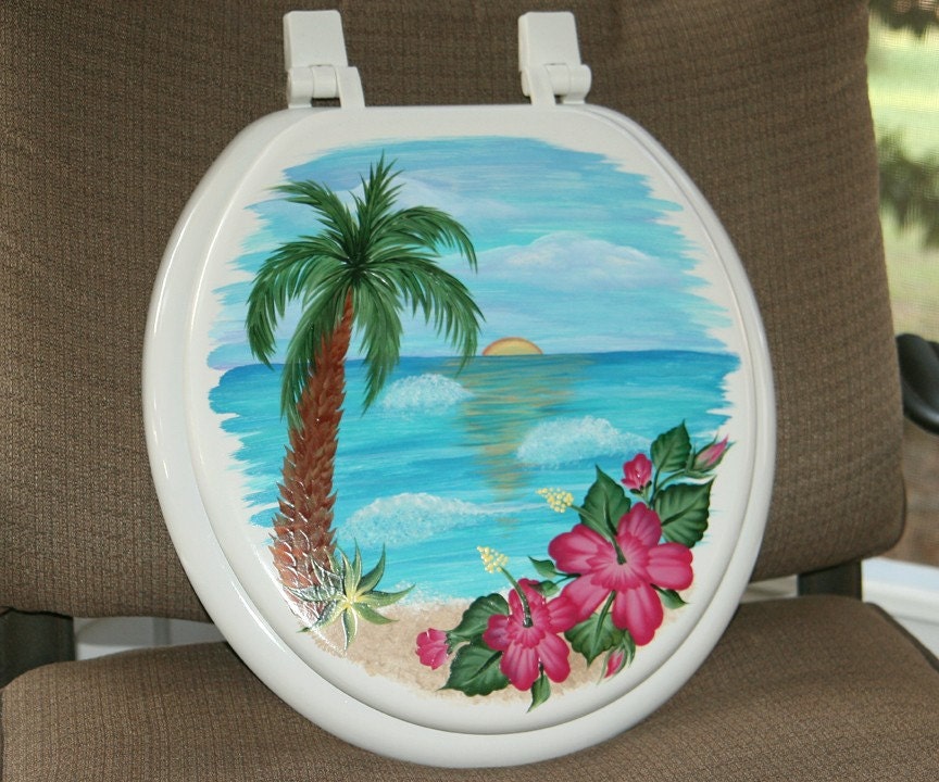 Handpainted Toilet Seat Palm Tree Scene