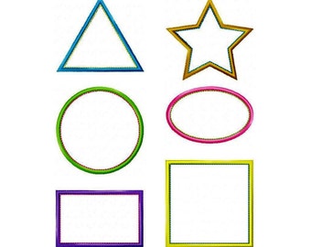 Applique Shapes Machine Embroidery Design Patterns Circles, Squares, Ovals, Rectangles, Triangles, Stars 2", 3", 4", 5", 6" and 7"