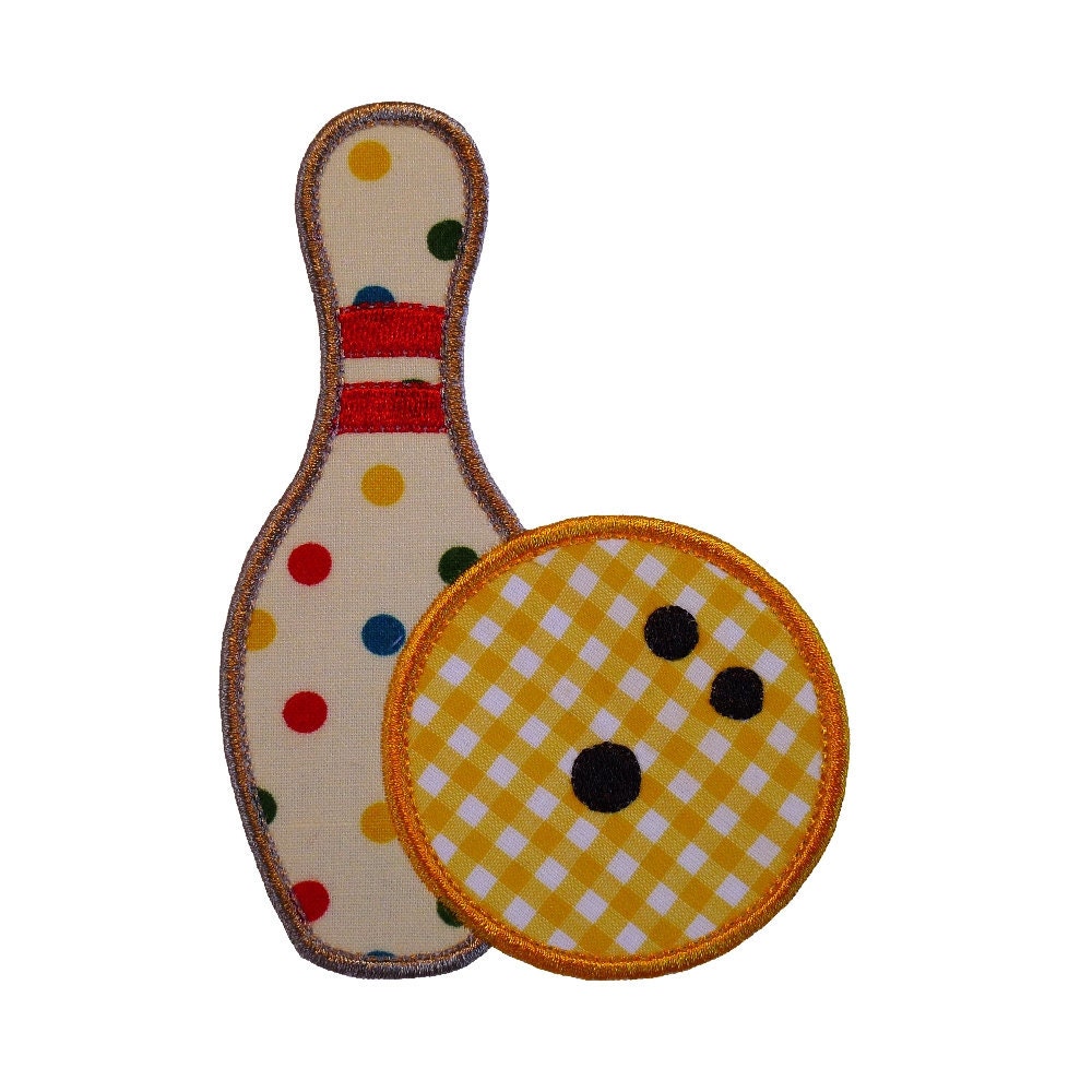 Bowling Pin and Bowling Ball Set Appliques Machine Embroidery