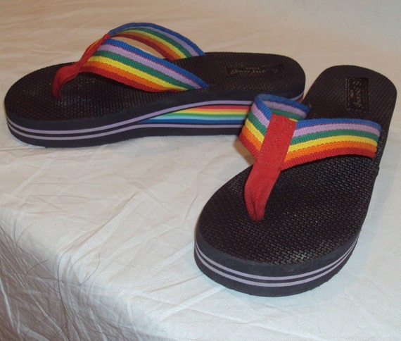 9 9.5 vtg 70s RAINBOW platform flip flop shoes sandals