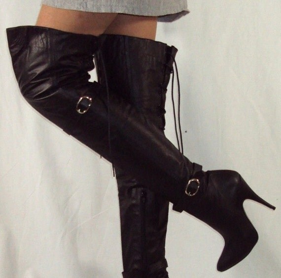 sz 7 80s black OTK thigh high pirate boots SEXY boots 7 NOS