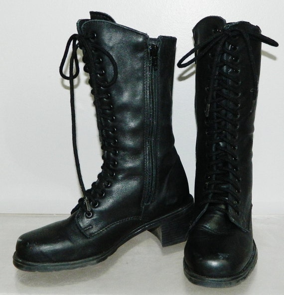 vintage combat boots womens 80s boots black leather 90s gruge