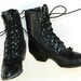 sz 8 womens kilted granny black leather pointy boots
