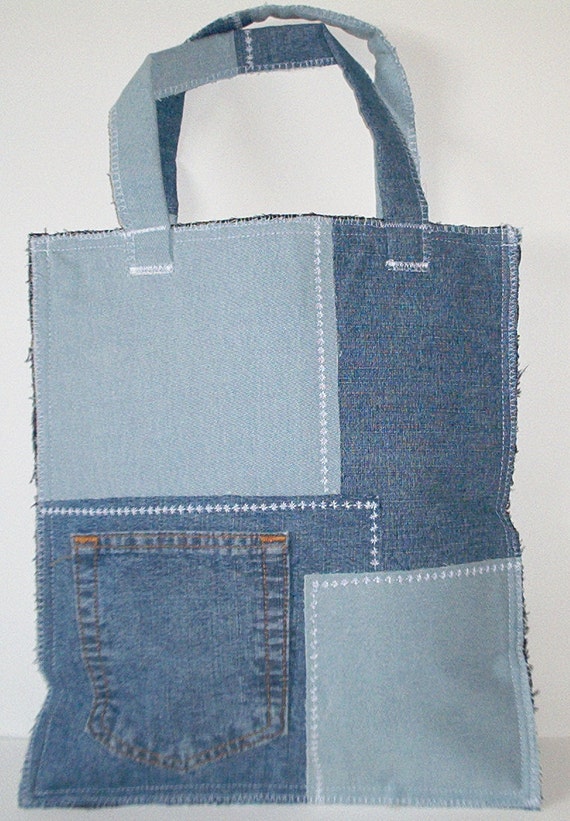 Items similar to Patchwork Denim Jeans Handbag Shoulder Bag Purse Tote ...