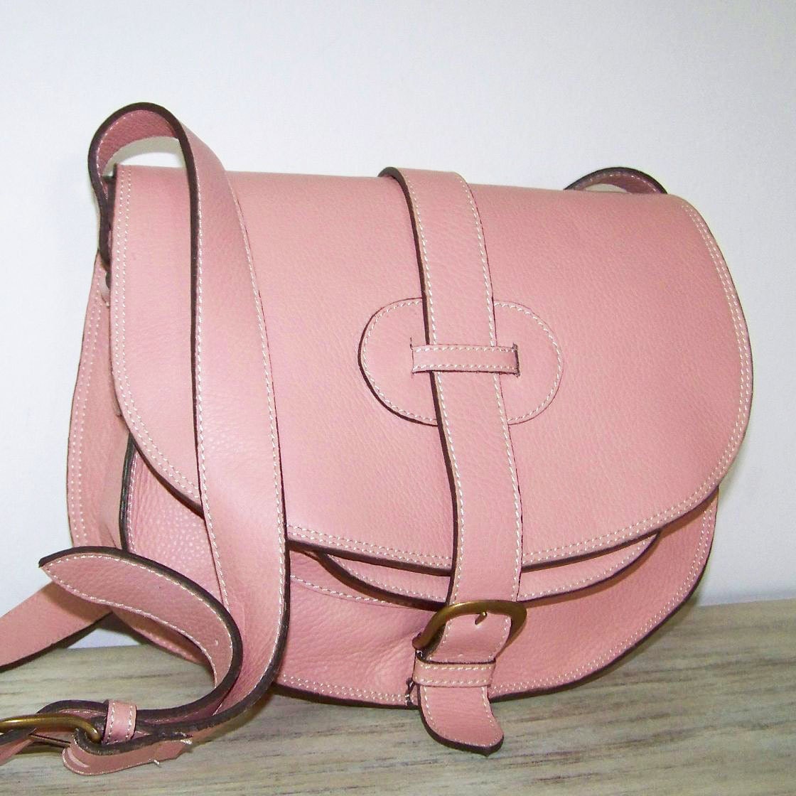 Light Pink Leather Purse Bag Messenger Cross body