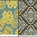 LAMINATED Cotton Fiona, 1/2 Yard Blue & Pale Yellow Floral, 1/2 Yard Brown and Blue Damask by Riley Blake - 42 Inches Wide, BPA and PVC Free