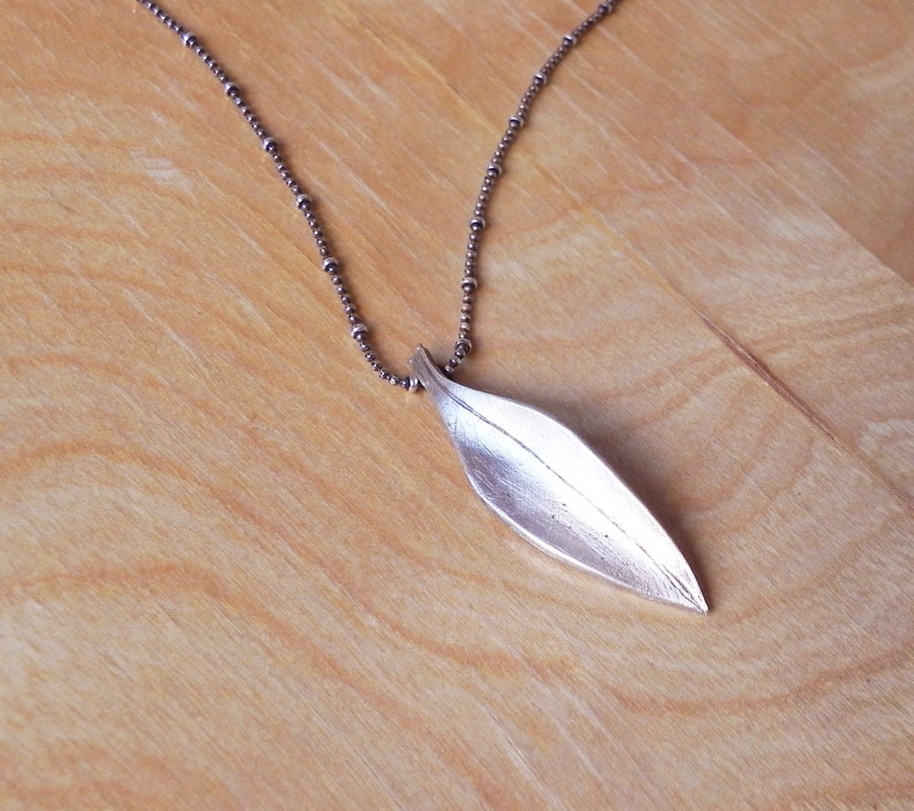 Leaf necklace Olive tree leaf sterling silver pendant nature