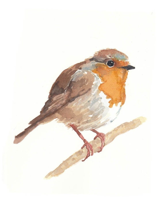 Robin on a Branch ORIGINAL Watercolor Painting 8x10