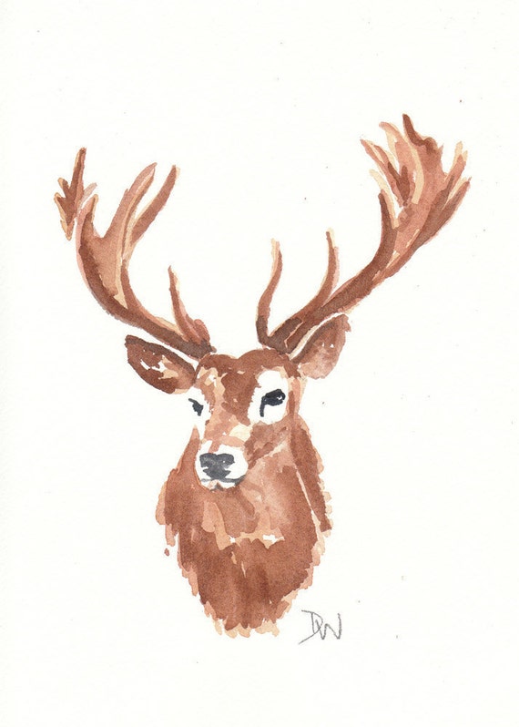 Stag Head Watercolor Original Painting Deer Animal Art