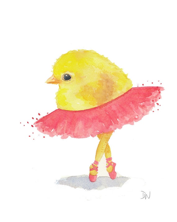 Chick Watercolor Painting Ballet Art Original Animal