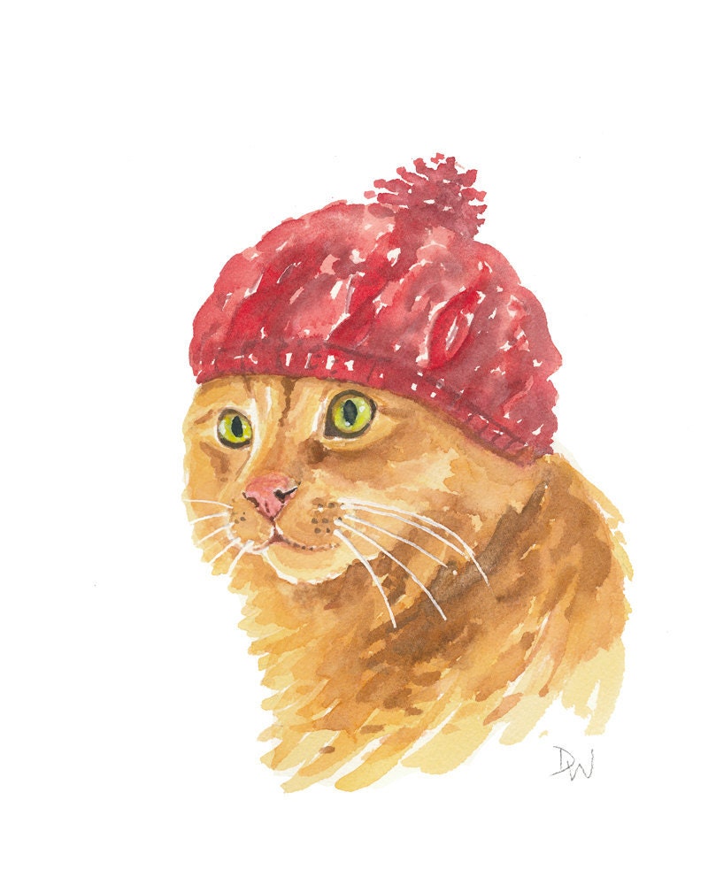 Download Original Cat Watercolor Nursery Art Cat Illustration Knit