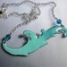 Mint green enamel bar necklace Teal art nouveau enamel jewelry Turquoise bib necklace One of a kind artisan jewelry