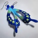 Dangle earrings, blue butterfly enamel earrings, big earrings, blue green aqua, statement jewelry