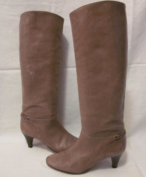 CLEARANCE Tall Riding Boots Heel Brown Leather Vintage by klwils