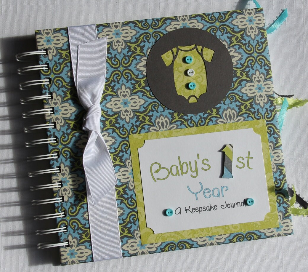 Modern Baby Boy's First Year Journal Blue and Green by frinkink