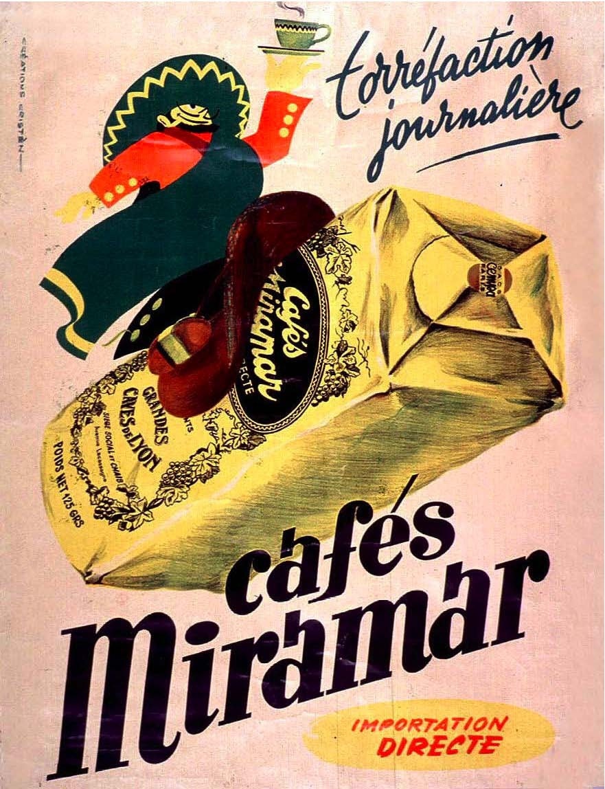 Vintage French Advertisements 11x14 Cafes Miramar. Coffee.