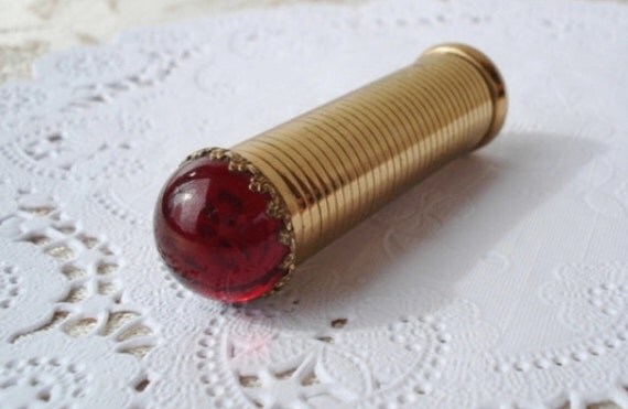 Vintage Helena Rubinstein Glass Ruby Jeweled Lipstick Tube