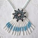 Vintage Native American Quill-Work Medallion Necklace - Hand Beaded - White, Light Blue, Navy & Red - 1960