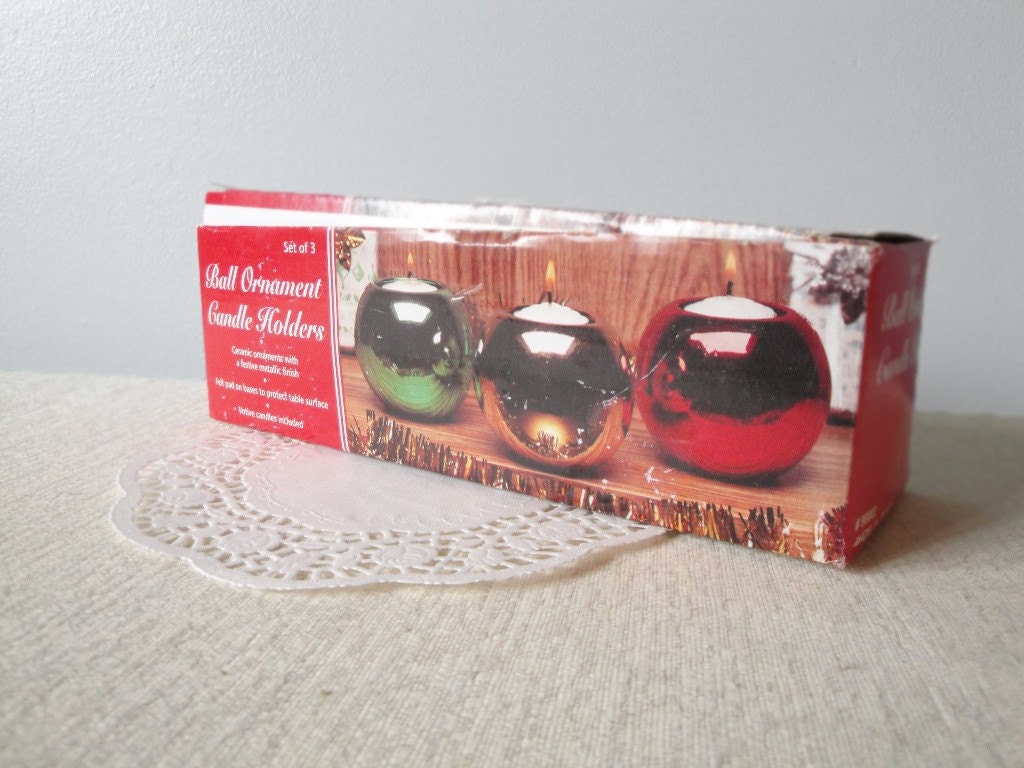 Vintage Christmas Ball Candle Holders Tea Light Votive Red