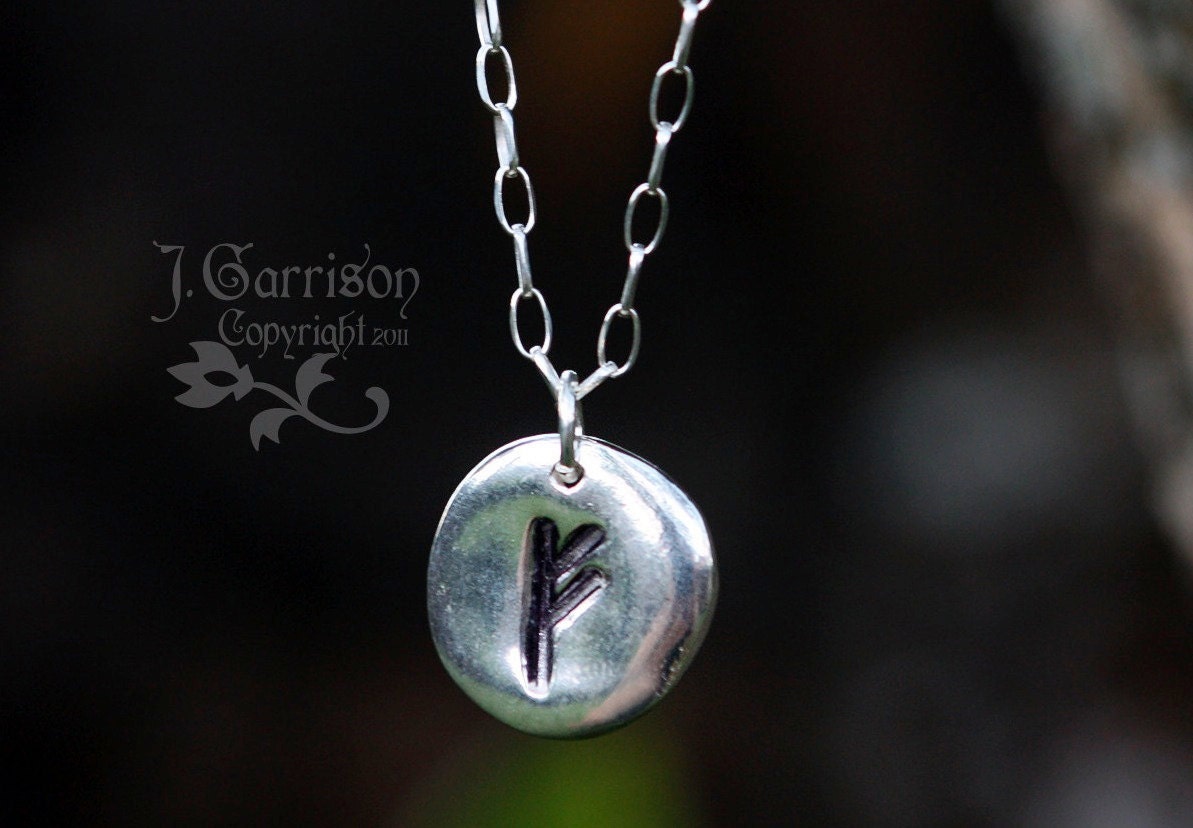 Rune stone necklace handmade silver charm by RowanOliviaJewelry