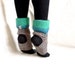 fairy dance spats / leg warmers, gray, aqua & turquoise mohair / wool, beaded crochet fashion