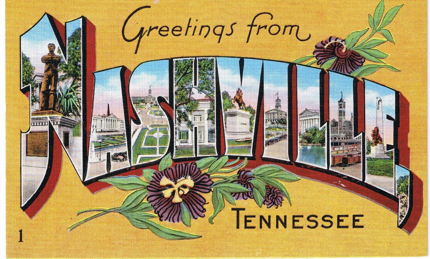 Nashville Large Letter Vintage Postcard