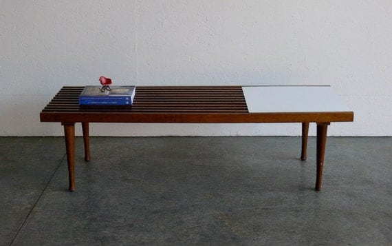 RESERVED Vintage Mid Century Modern Slat Bench Coffee Table