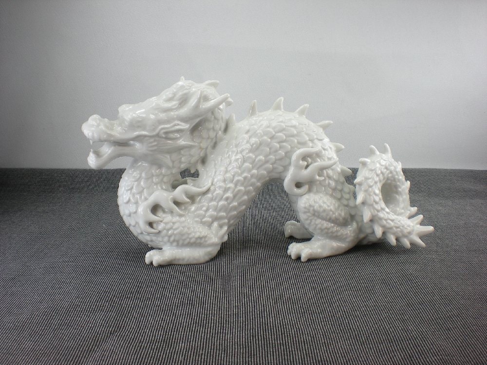 Vintage White Porcelain Dragon Figurine
