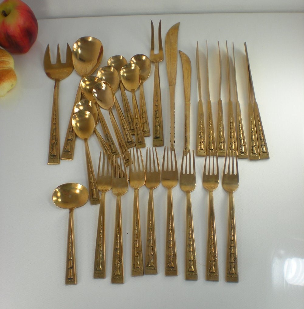 Thailand Bronze Flatware Set Bamboo Stalk Service for