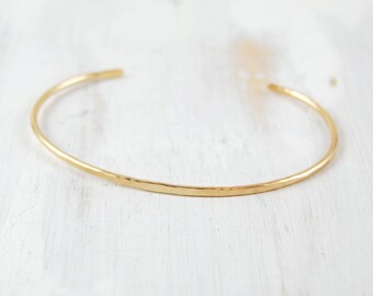 Thin Gold Bracelet, Simple - Forged Cuff