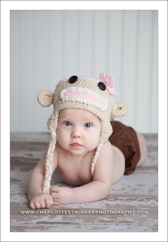 Baby Sock Monkey HatNewborn12months