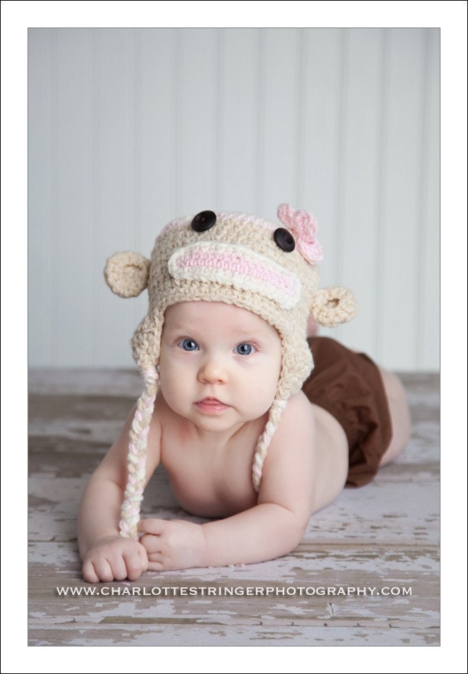 Baby Sock Monkey HatNewborn12months