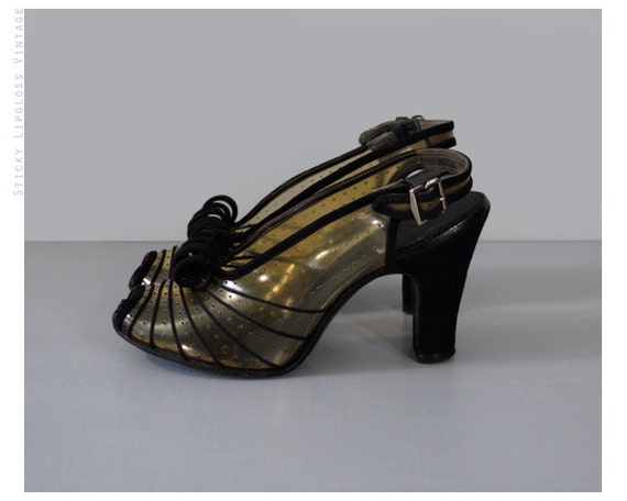 vintage 40's black & clear pumps. 1940's black by stickylipgloss