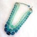 Turquoise Blue Faceted Bead Lucite Necklace - Three Strands & Three Shades