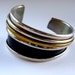 Silver Black Brass Modernist Cuff Bracelet - Abstract Geometric