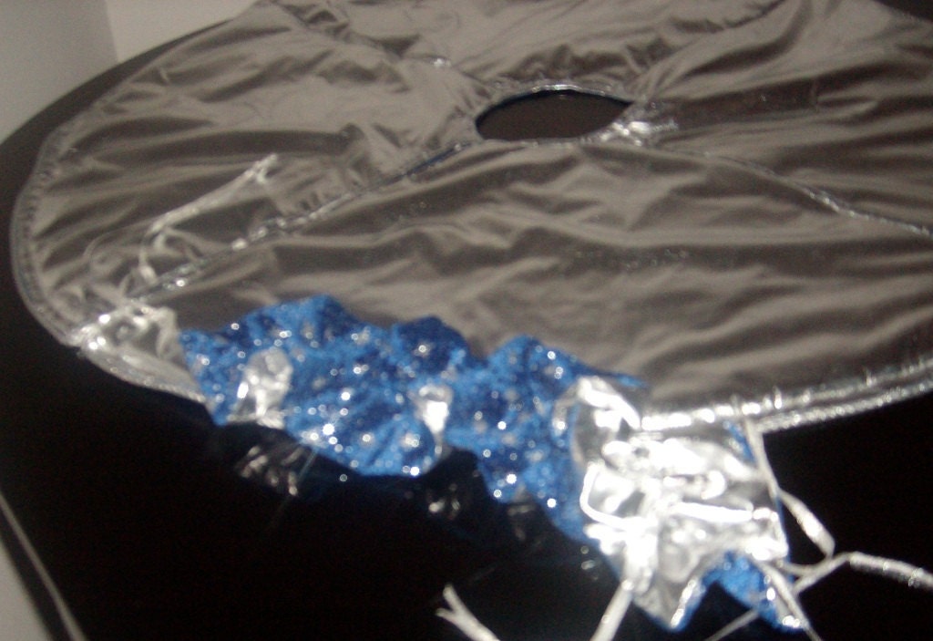 Christmas Tree Skirt blue velvet with metalic silver stars