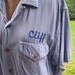 Rayon Bowling Shirt Pale Blue with Blue Embroidery Cliff's Shirt Funky Bowling Shirt