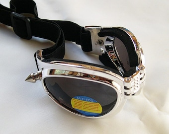 Foldable Chrome Look Cyber-Techno STEAMPUNK Goggles w/Spikes