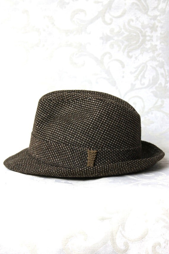 Vintage 60s Men's Brown Tweed Fedora Bucket Hat