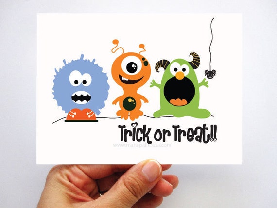 Monster Cards, adorable Trick or Treat cute monster card A356 Il_570xn