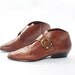 Pilgrim Chic Buckle Booties. Brown leather Ankle Boots. Fashion forward Elvin Foot Coverings by Thom McAn - Women's size 6.5 (Vtg 7)