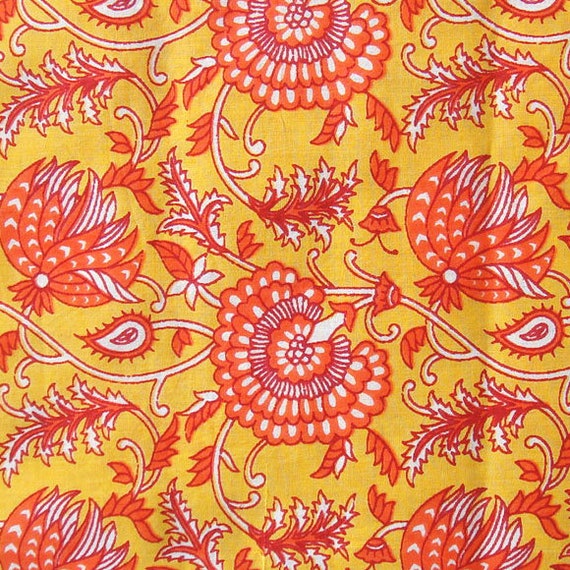 hand printed cotton fabric in yellow and orange 1 yard by pallavik