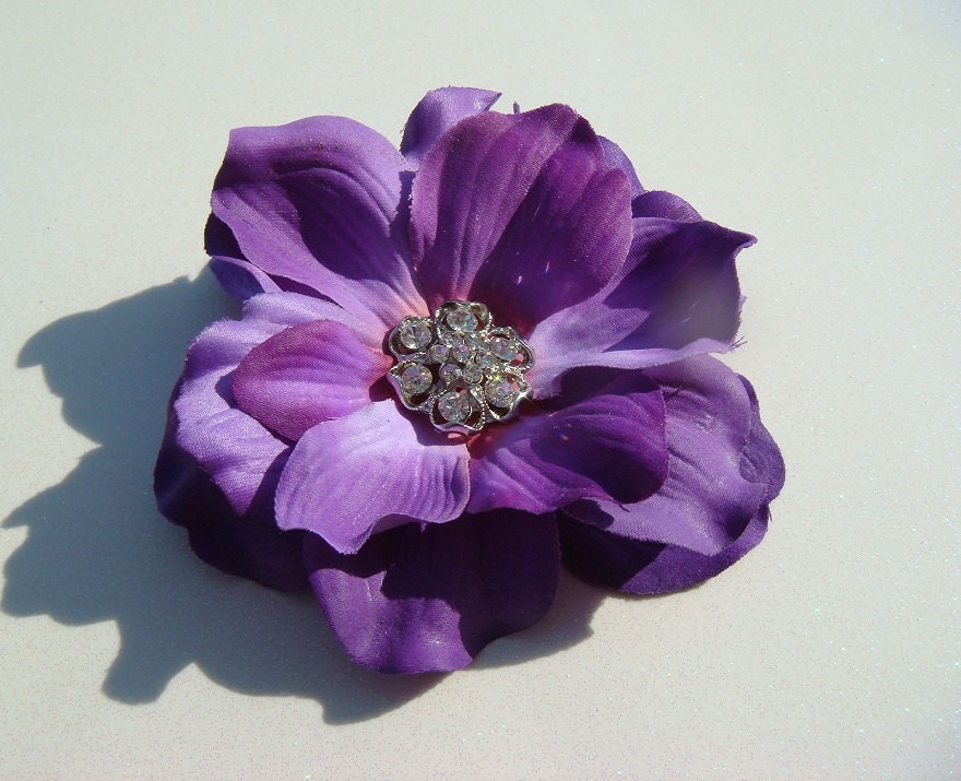 4 Bridal Purple Hair Flower with Rhinestone / by misunbridal