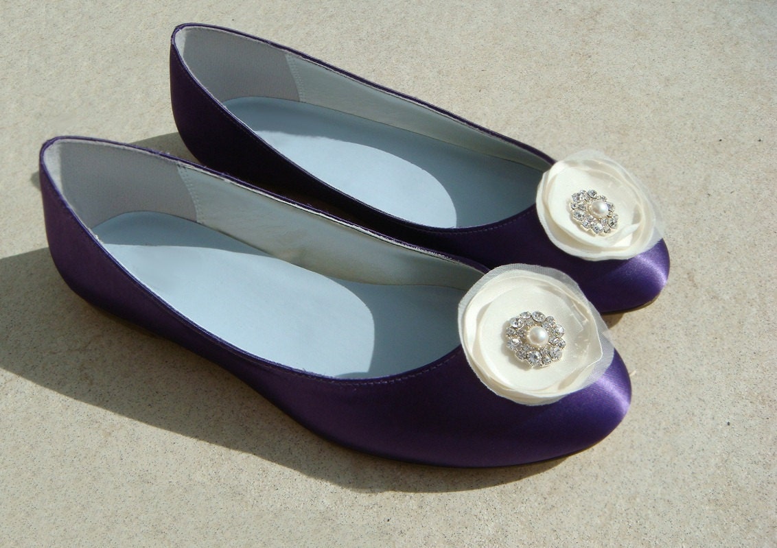 RESERVED Purple Bridal flats with ivory satin and by misunbridal