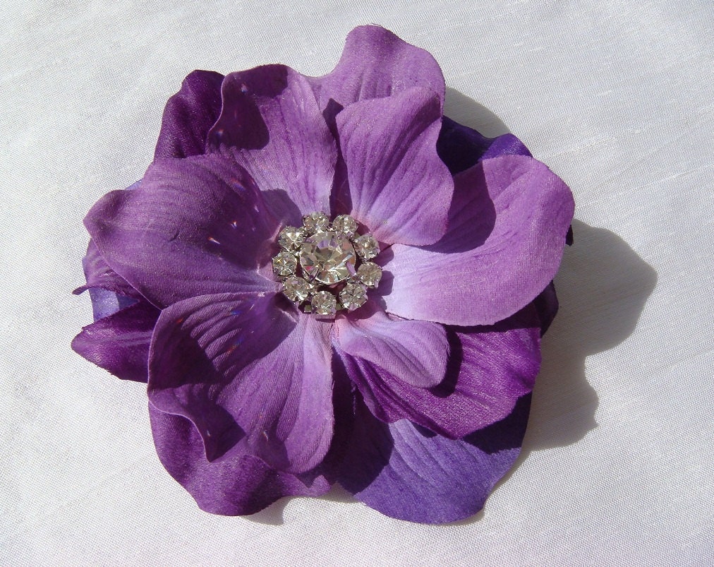 Bridal Purple Hair Flower with Sparkling Rhinestone by misunbridal