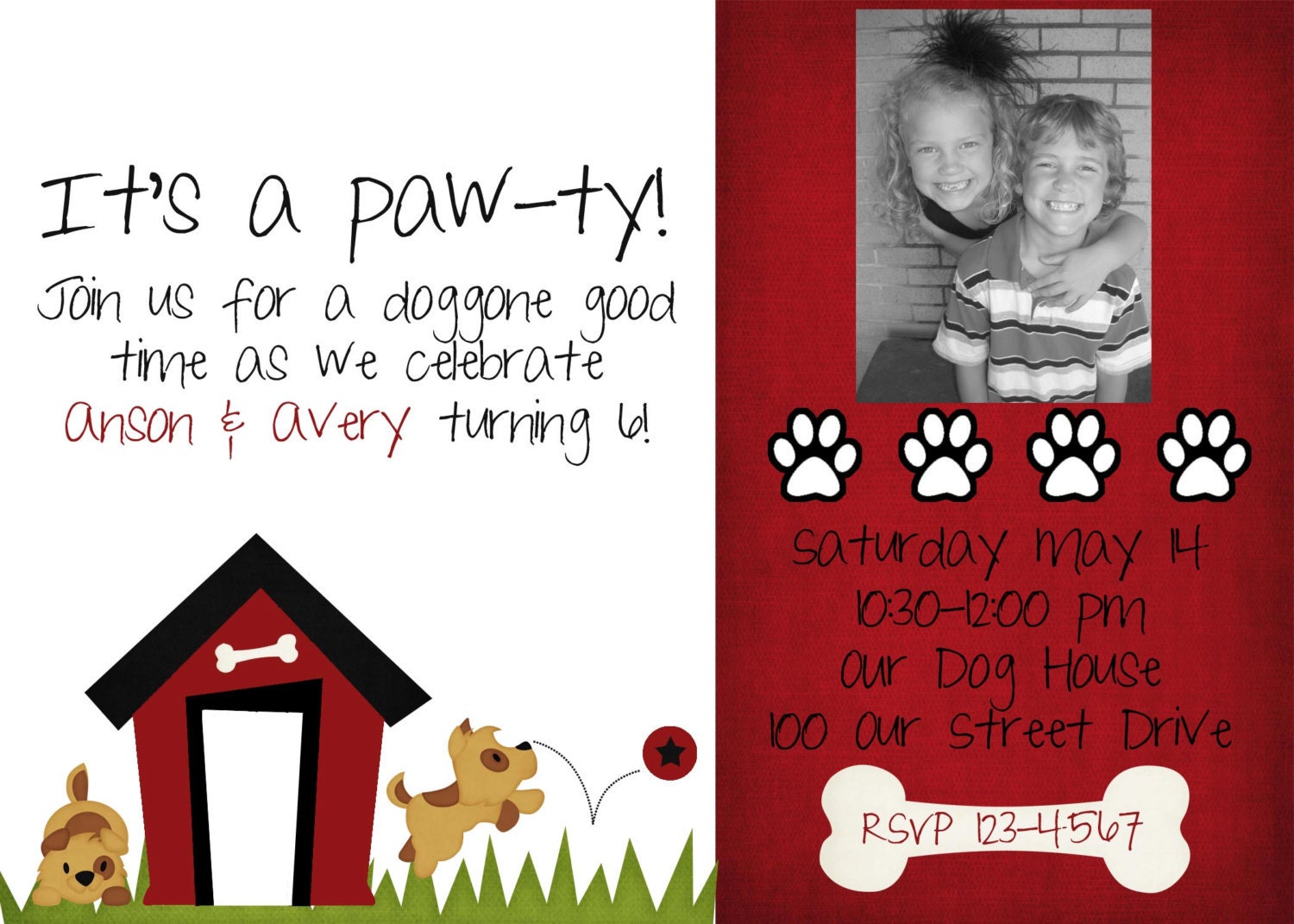 Puppy Dog Theme Birthday Party Invitations Personalized Printable A A ...